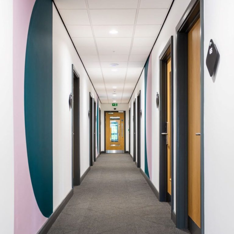 Fire doors in an internal corridor in an hotel